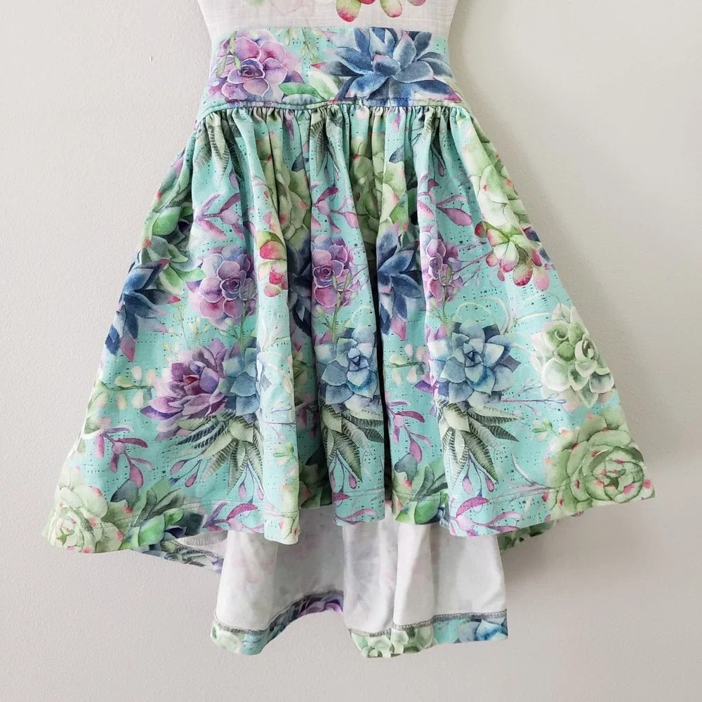 Handmade Little Girl Summer Dress SIZE 3T  Hi-Lo Floral Open Back Pockets READ